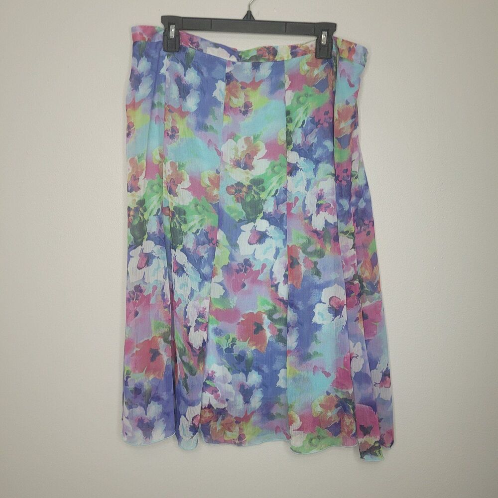 Vintage y2k bright watercolor floral cute modest knee length skirt size xl